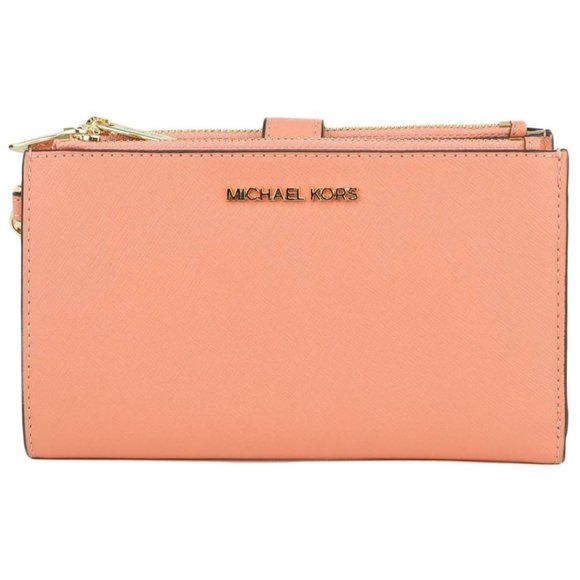 NEW Michael Kors Jet Set Travel Wristlet Wallet Sherbert Leather Double Zip LRGE